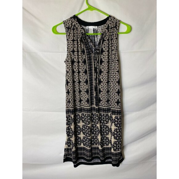 LONDON TIMES WOMENS SIZE 4P 4 PETITE VNECK SLEEVELESS SHIFT DRESS BLACK Small S - Picture 1 of 3
